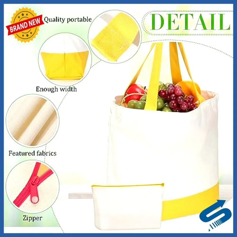 Canvas Tote Bags Bulk with Zipper Cosmetic Bags Reusable Shopping Bags Practical